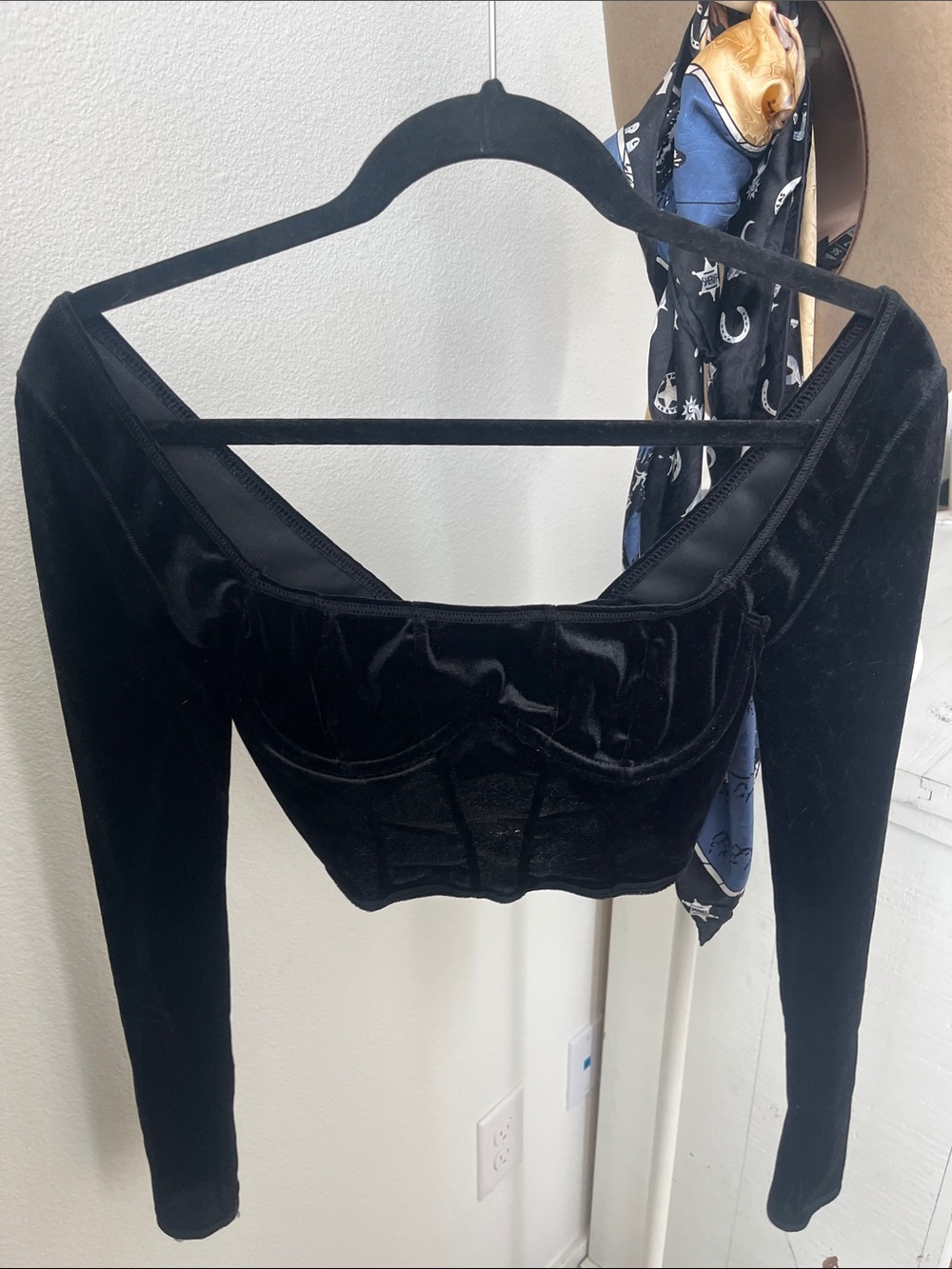 Urban Outfitters Black Velvet Corset Crop Top